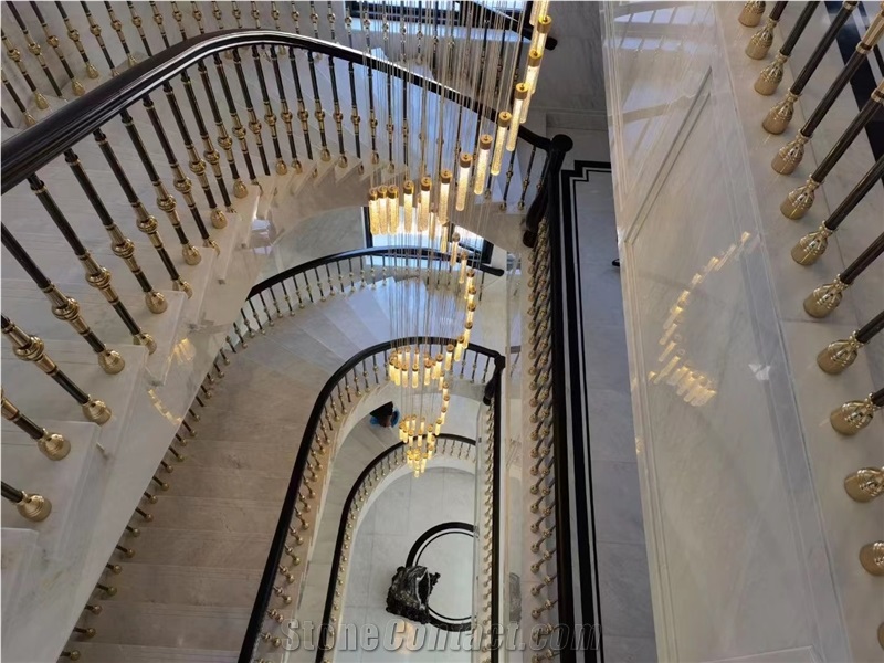 Volakas Marble Stairs Riser Polished Villa Interior Design