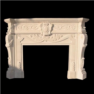 White Marble Flower Handcarved Fireplace Mantel