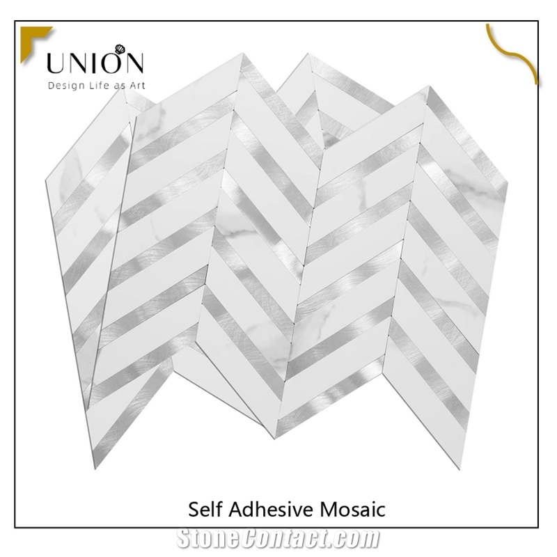 Arrow Shape White PVC Metal Mosaic Tiles For Kitchen Living Room