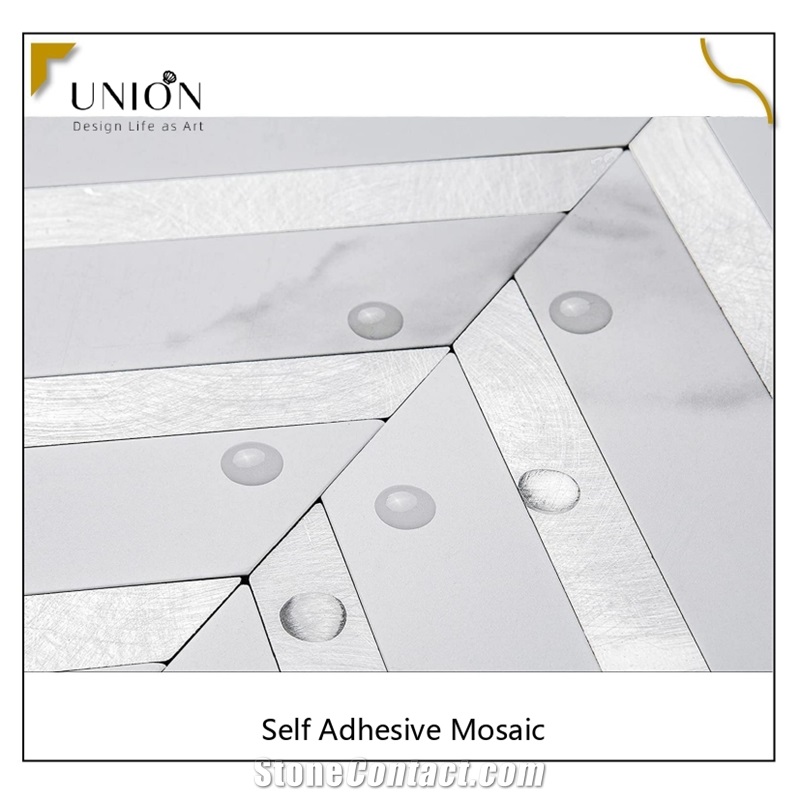 Arrow Shape White PVC Metal Mosaic Tiles For Kitchen Living Room