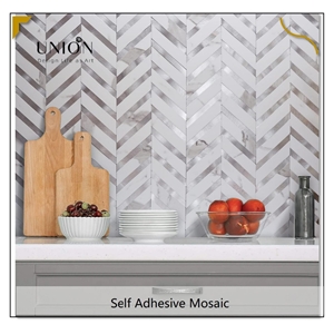 Arrow Shape White PVC Metal Mosaic Tiles For Kitchen Living Room