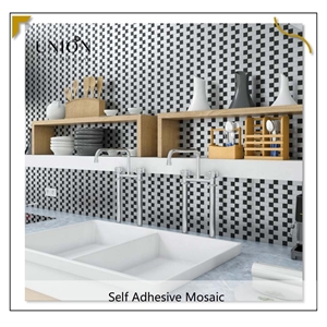 Black Mixed White Peel And Stick Backsplash Mosaic Tile For Kitchen