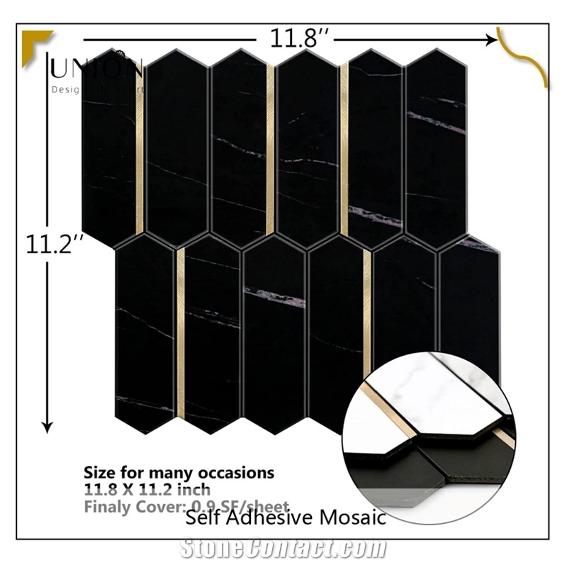 Hexagon Black Marble Look Tile Peel And Stick Backsplash Mosaic