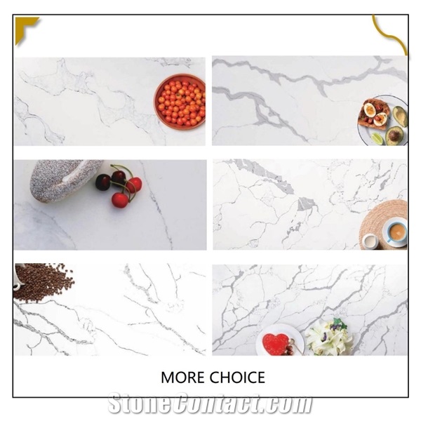 Home Natural Stone White Marble Look Square Quartz Slabs Tiles
