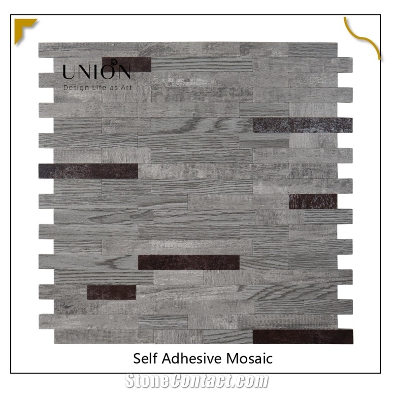 PCV Composite Laminate  White Mixed Black Strip Stick Tiles