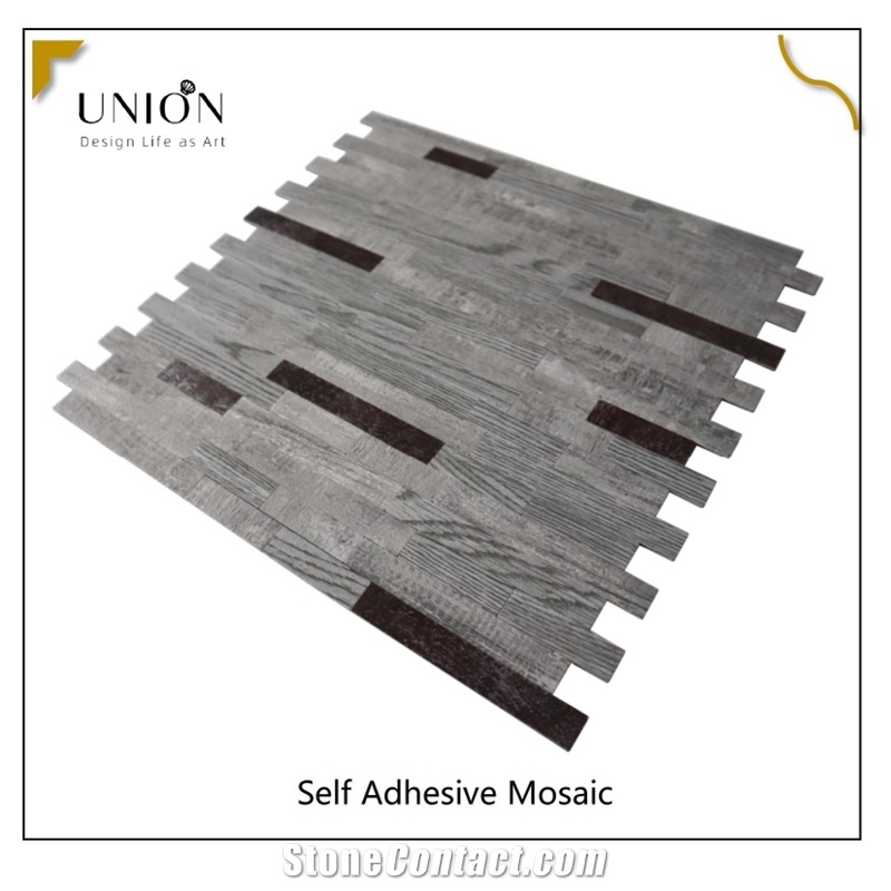 PCV Composite Laminate  White Mixed Black Strip Stick Tiles