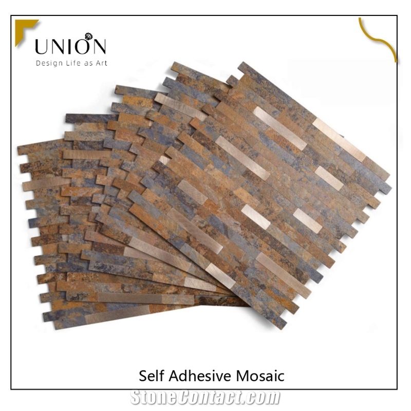 PVC Rusty Slate Backsplash Stone Tile Peel And Stick Wall Panel
