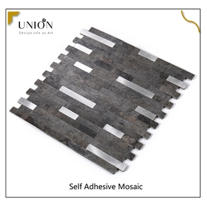 PVC Rusty Sliver Black Backsplash Artificial Stone Mosaic Tile Peel And Stick