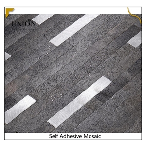 PVC Rusty Sliver Black Backsplash Artificial Stone Mosaic Tile Peel And Stick