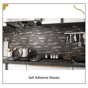 PVC Rusty Sliver Black Backsplash Artificial Stone Mosaic Tile Peel And Stick