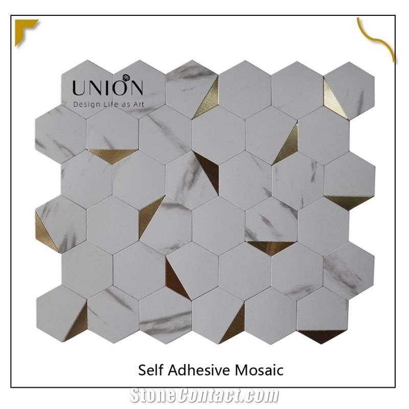 Wall Back Splash Hexagon Marble White Mosaic Peel&Stick Tile