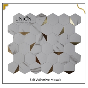 Wall Back Splash Hexagon Marble White Mosaic Peel&Stick Tile