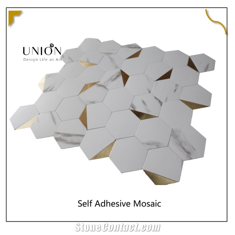 Wall Back Splash Hexagon Marble White Mosaic Peel&Stick Tile