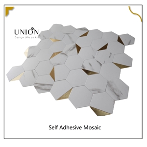 Wall Back Splash Hexagon Marble White Mosaic Peel&Stick Tile