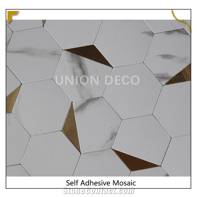 Wall Back Splash Hexagon Marble White Mosaic Peel&Stick Tile