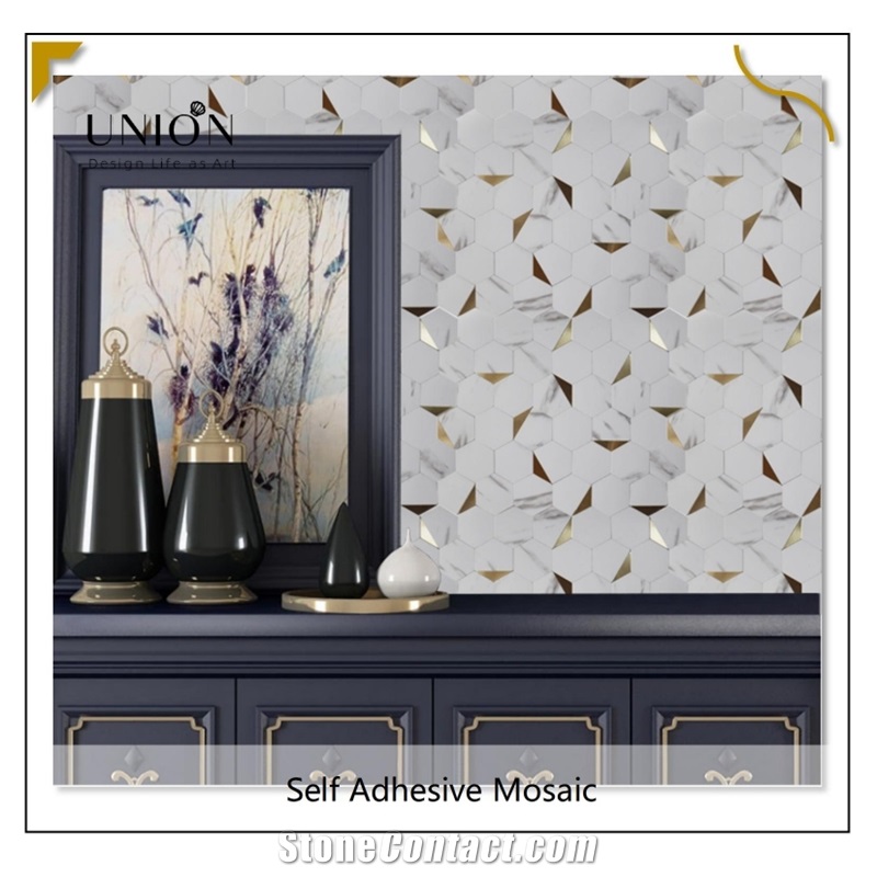 Wall Back Splash Hexagon Marble White Mosaic Peel&Stick Tile