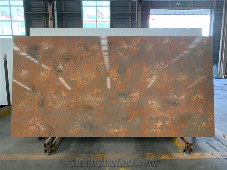 Beige Artificial Quartz  Slab Rusty Yellow Quartz Stone Slab