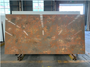 Beige Artificial Quartz  Slab Rusty Yellow Quartz Stone Slab