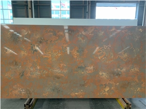 Beige Artificial Quartz  Slab Rusty Yellow Quartz Stone Slab