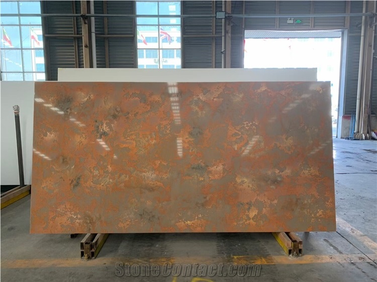 Beige Artificial Quartz  Slab Rusty Yellow Quartz Stone Slab