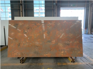 Beige Artificial Quartz  Slab Rusty Yellow Quartz Stone Slab