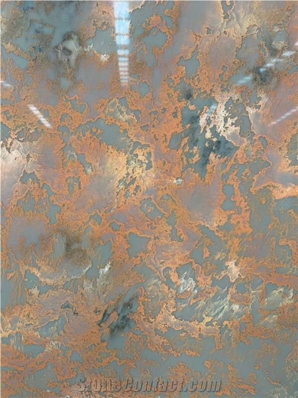 Beige Artificial Quartz  Slab Rusty Yellow Quartz Stone Slab