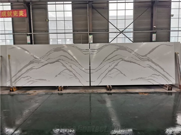 Bookmatched Calacatta White Quartz  Floor White Quartz Slabs