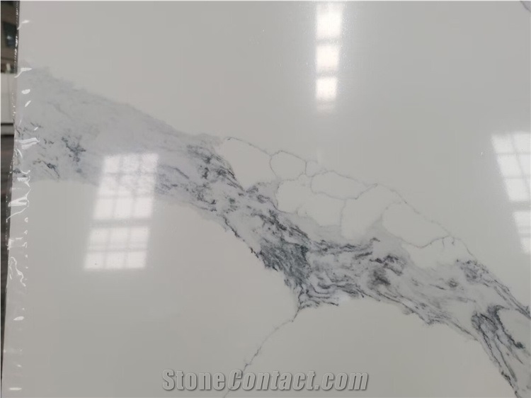Bookmatched Calacatta White Quartz  Floor White Quartz Slabs