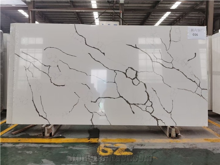 Marble Look Calacatta White Artificial Quartz Slabs