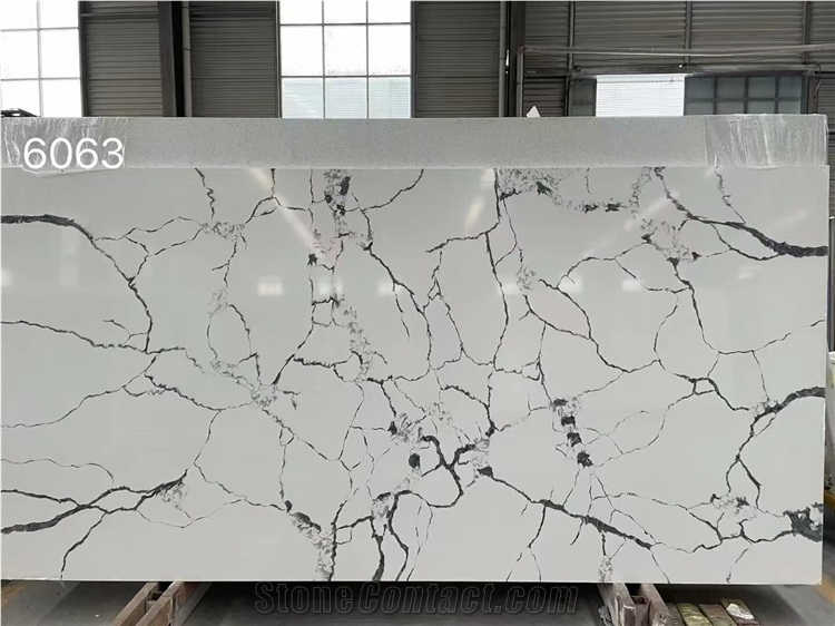 Marble Look Calacatta White Artificial Quartz Slabs