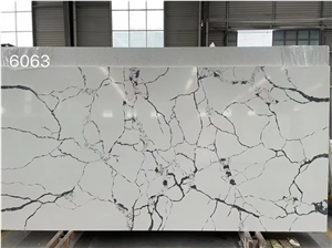 Marble Look Calacatta White Artificial Quartz Slabs