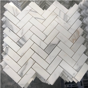 Calacatta Gold Marble 1"X3" Herringbone Mosaic Tile