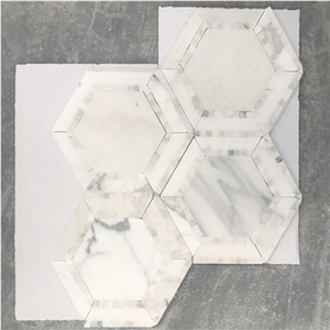 Calacatta Gold Marble Hexagon W/Gold Dots Mosaic Tile