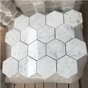 Carrara White Marble 1" Hexagon Mosaic Tile