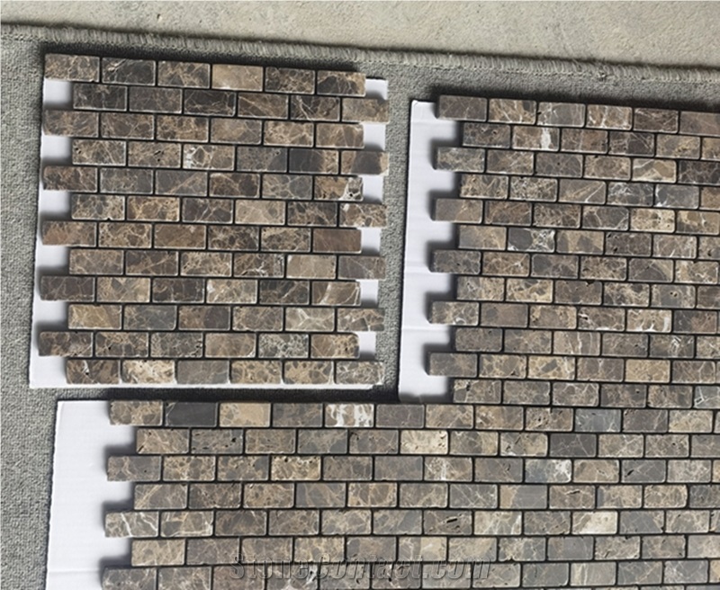 Dark Emperador Marble 1"X2" Brick Shape Marble Mosaic Tile