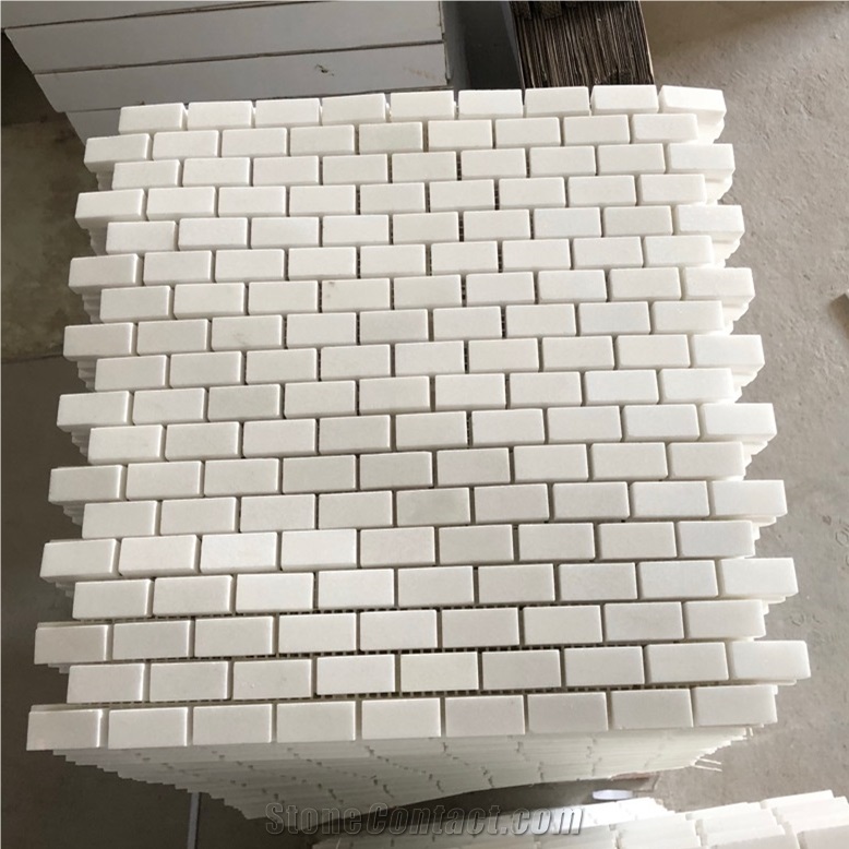 Thassos White Marble 1X2 Brick Pattern Mosaic Tile