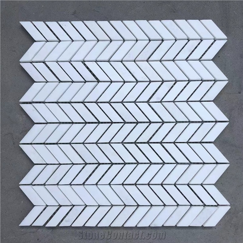 Thassos White Marble Mini-Chevron Mosaic Tile