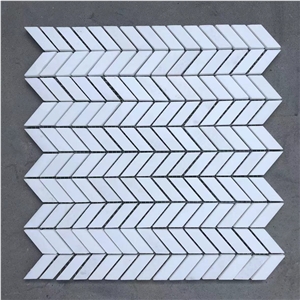 Thassos White Marble Mini-Chevron Mosaic Tile Thassos White Marble Mini-Chevron Mosaic Tile
