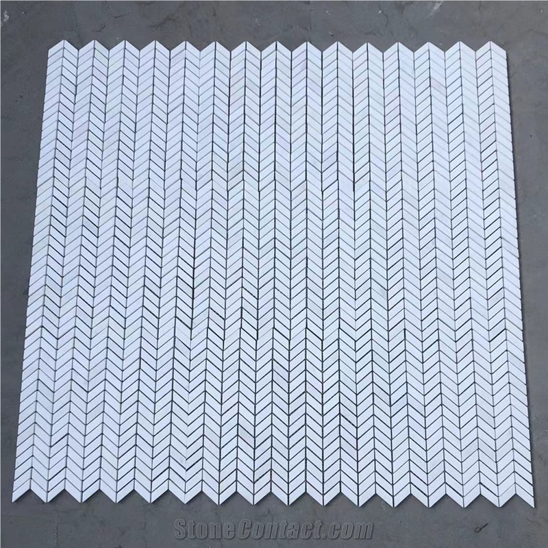 Thassos White Marble Mini-Chevron Mosaic Tile