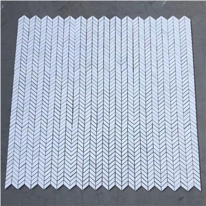Thassos White Marble Mini-Chevron Mosaic Tile