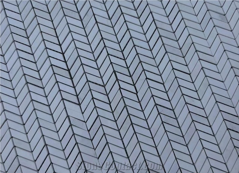 Thassos White Marble Mini-Chevron Mosaic Tile