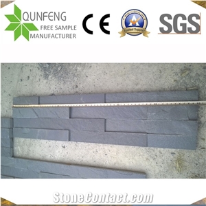 15X60cm Stacked Stone Black Slate Wall Cladding Panel