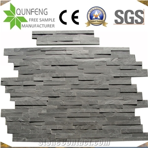 15X60cm Stacked Stone Black Slate Wall Cladding Panel