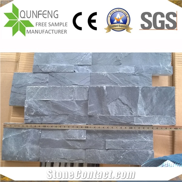 18*35CM Split Face Black Stacked Slate Natural Stone Veneer