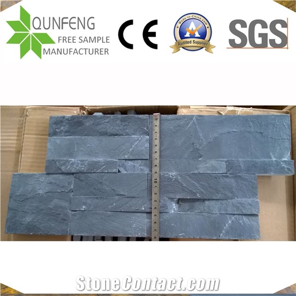 18*35CM Split Face Black Stacked Slate Natural Stone Veneer