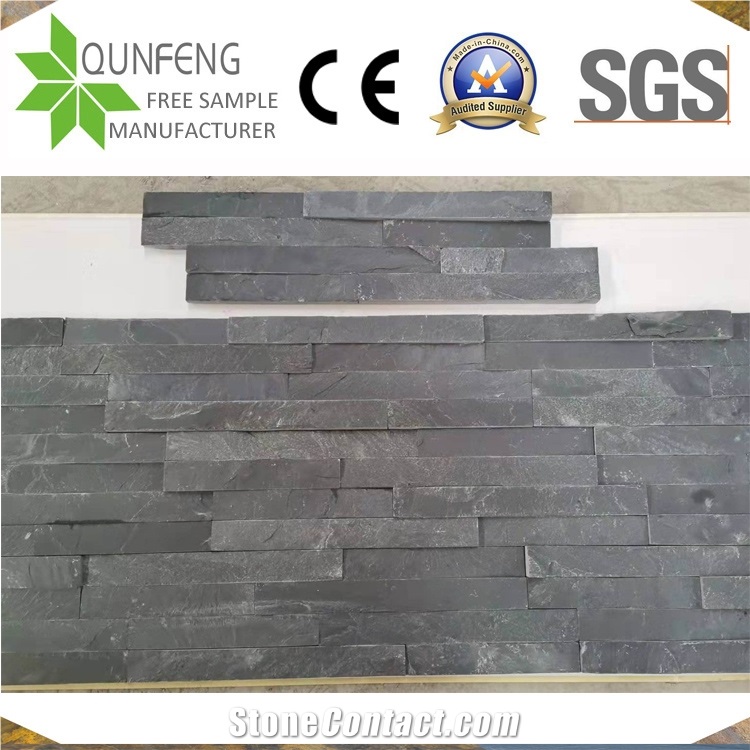 China 10X36CM Split Face Z Stone Thin Black Slate Wall Panel