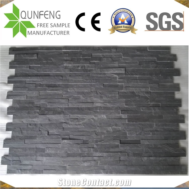 China 10X36CM Split Face Z Stone Thin Black Slate Wall Panel