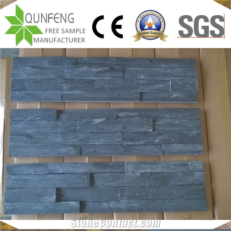 China Antacid Stacked Stone Wall Cladding Black Slate Ledger