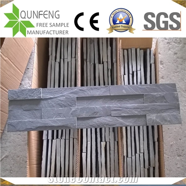 China Natural Black Stacked Stone Slate Wall Brick