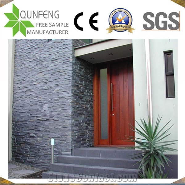 China Natural Black Stacked Stone Slate Wall Brick